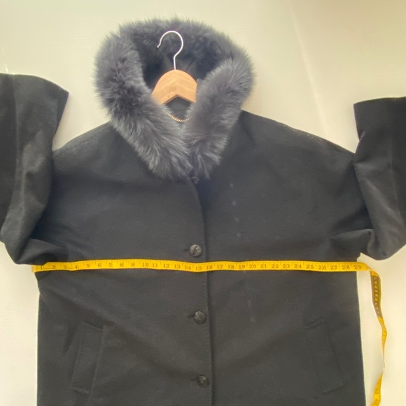 Ellen Tracy Wool Fox Fur Hooded Button Coat Jacket in Charcoal Size 24 - Picture 11 of 13